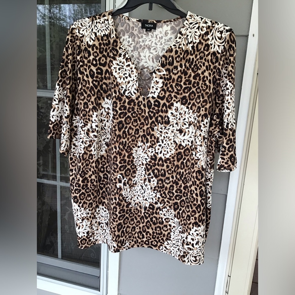 Trcera women animal print top tunic, plus size 3x dressy casual leopard brown